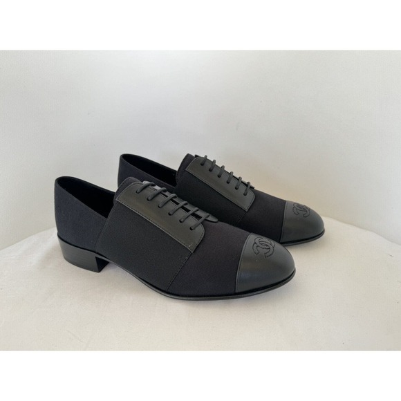 Chanel CC Uniform Oxfords Women's Lace-Up Black 38 / 7 - Picture 1 of 8